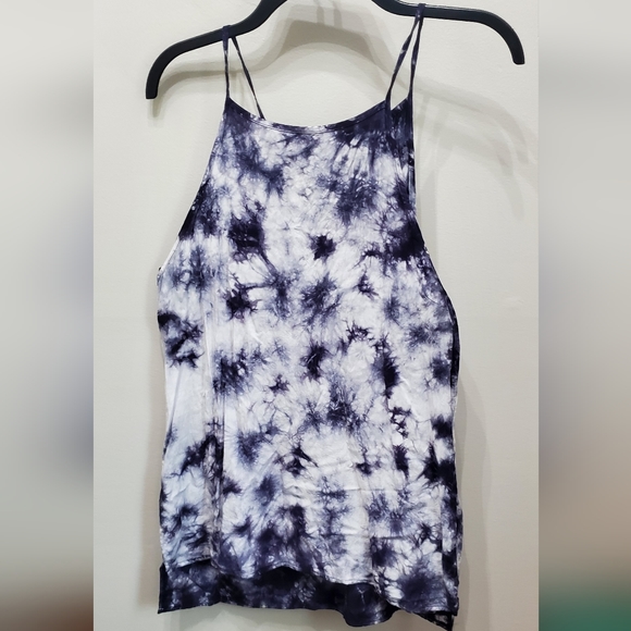 COTTON ON BLUE/PURPLE TIE DYE HIGH NECK FLOWY TANK TOP - Picture 4 of 9